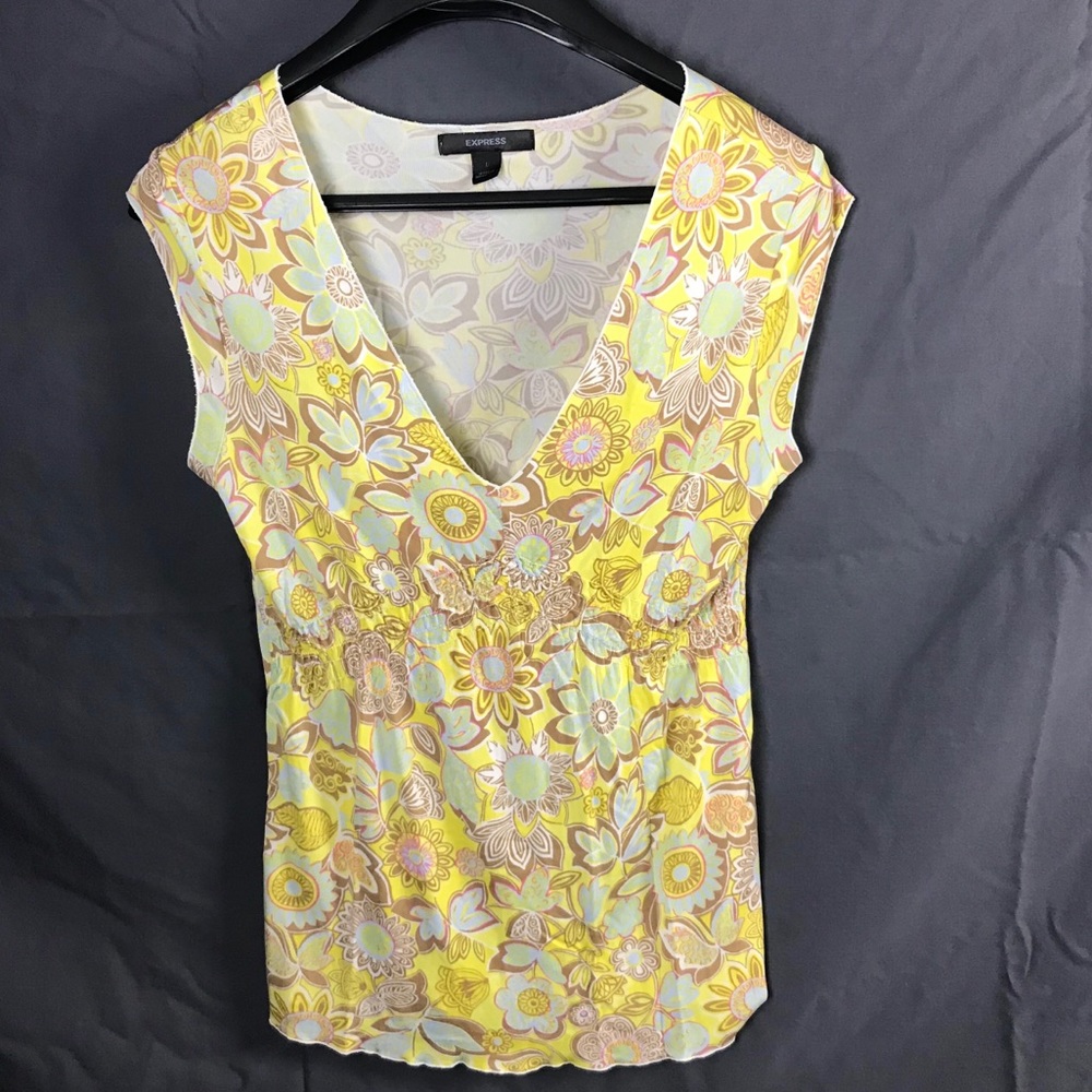 Yellow Floral Print Express Top